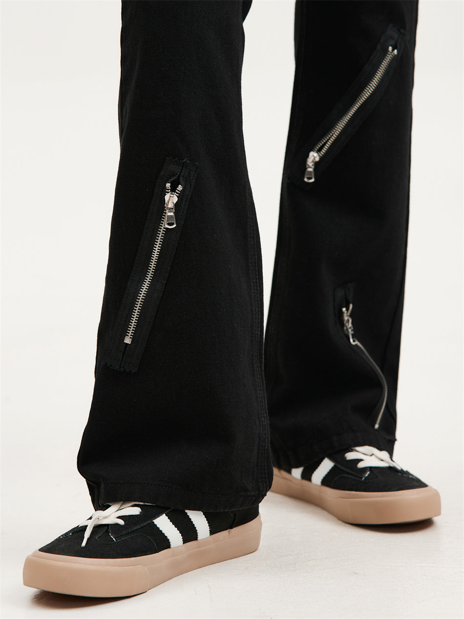 Pantalons en jean évasés à multi-zipper 