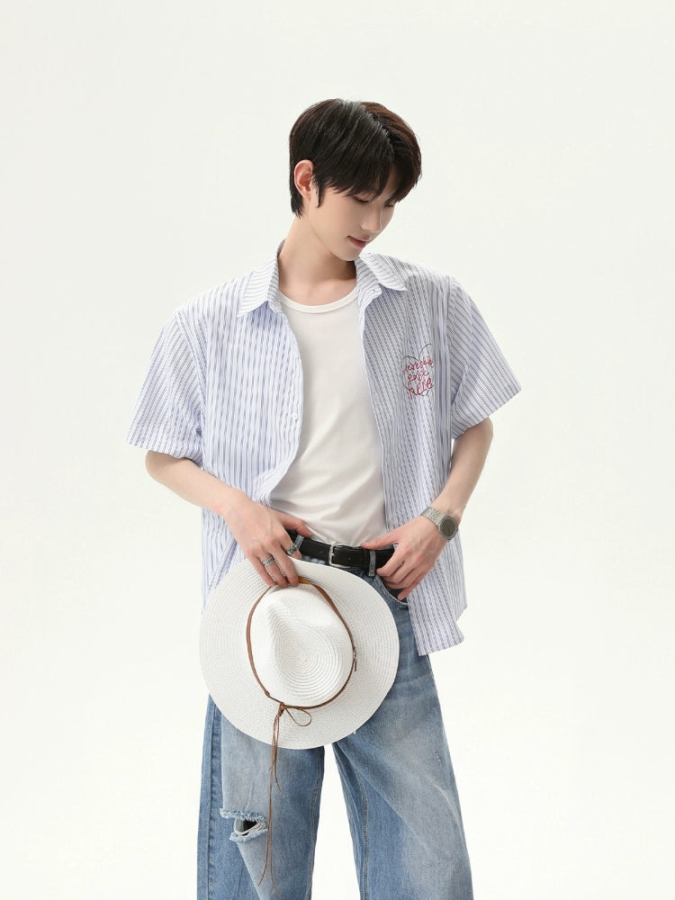 Letter Print Striped Shirt