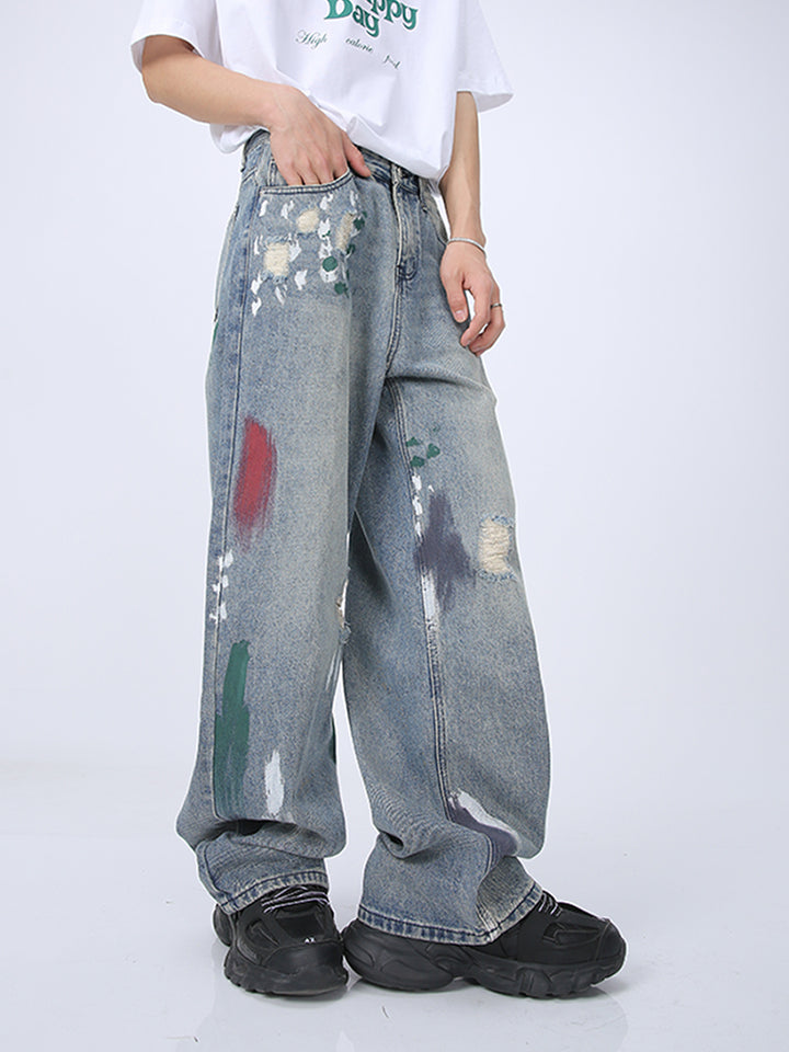 Pantalones de mezclilla anchos y rasgados 