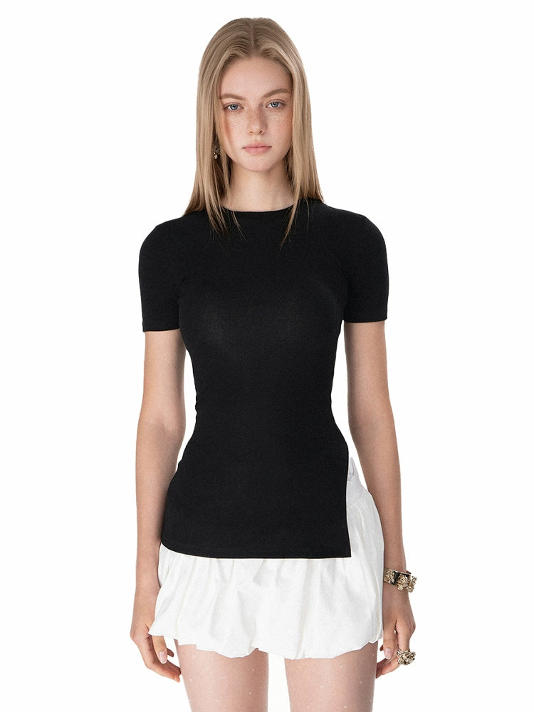 Slim Fit Studded Irregular Slit Turtleneck