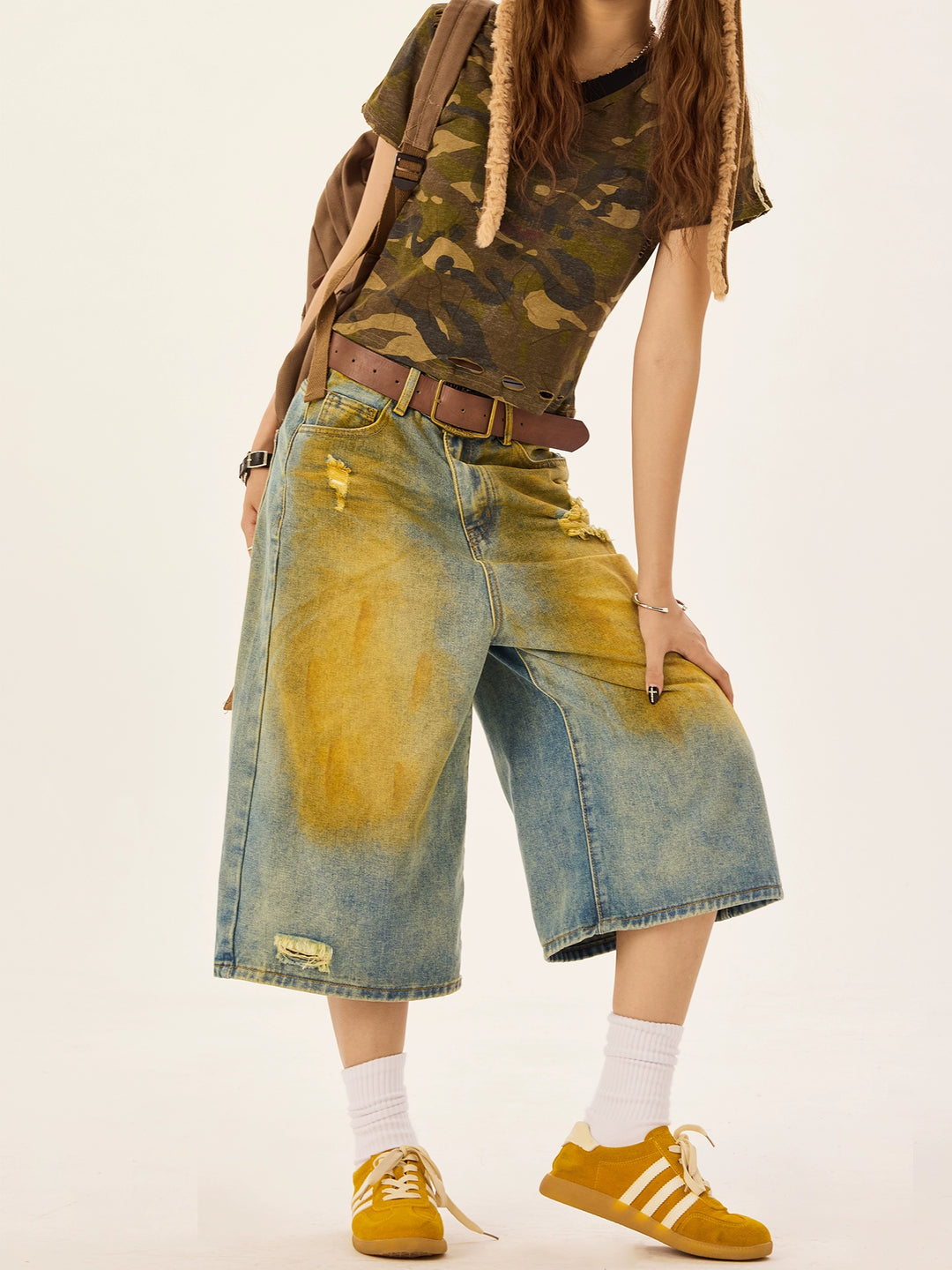 Baggy Wide-Leg Cropped Denim Pants