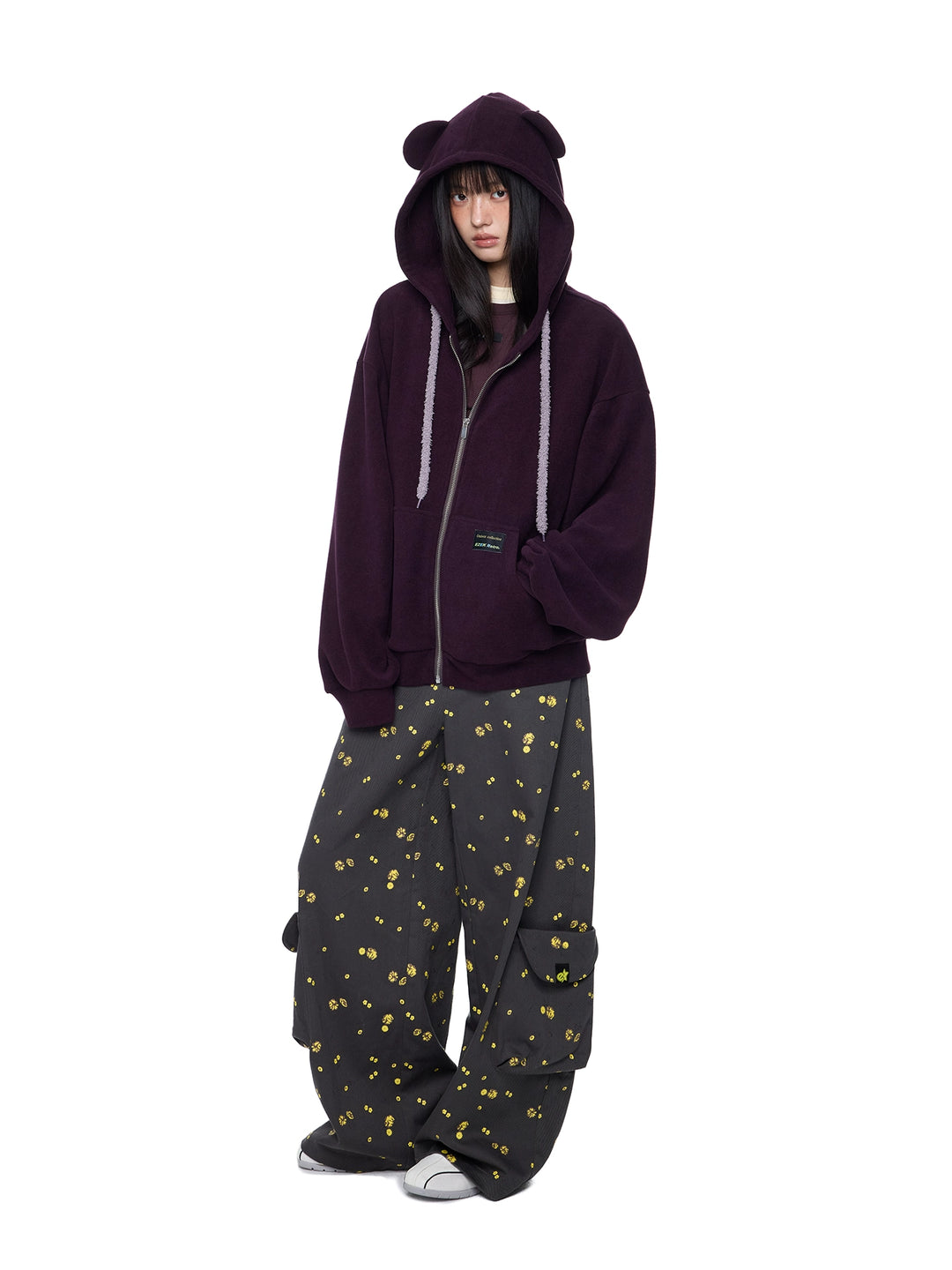 Daisy Print Wijde-Pijpen Pocket Broek 