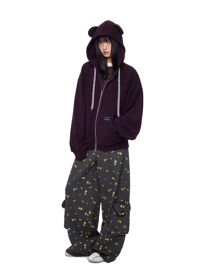Daisy Print Wijde-Pijpen Pocket Broek 