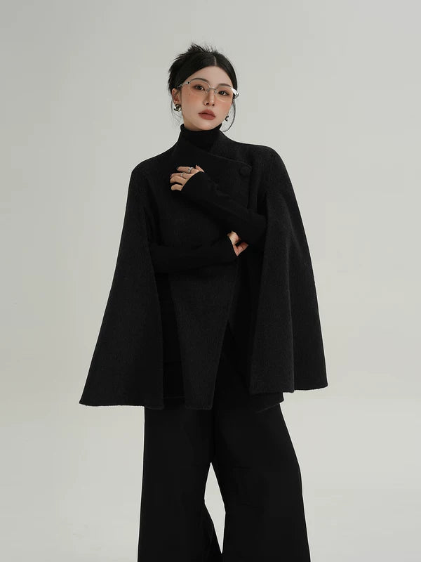 A-Line Wool Cape Coat for Women