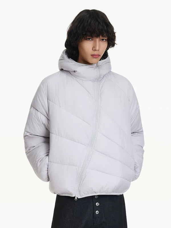 Диагональное застежка-молния утепленное зимнее пальто 