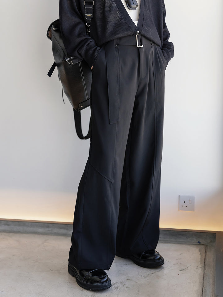 Pantalons à jambes larges avec ceinture, résistants aux plis 