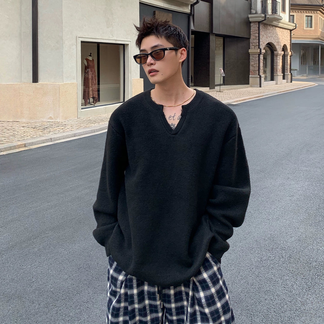 V-neck Loose Knit Casual Sweater