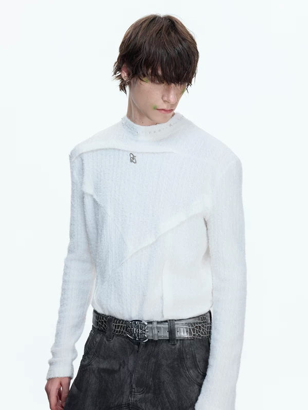 Футболка с длинным рукавом и отложным воротником, отделанная перламутровой отделкой 