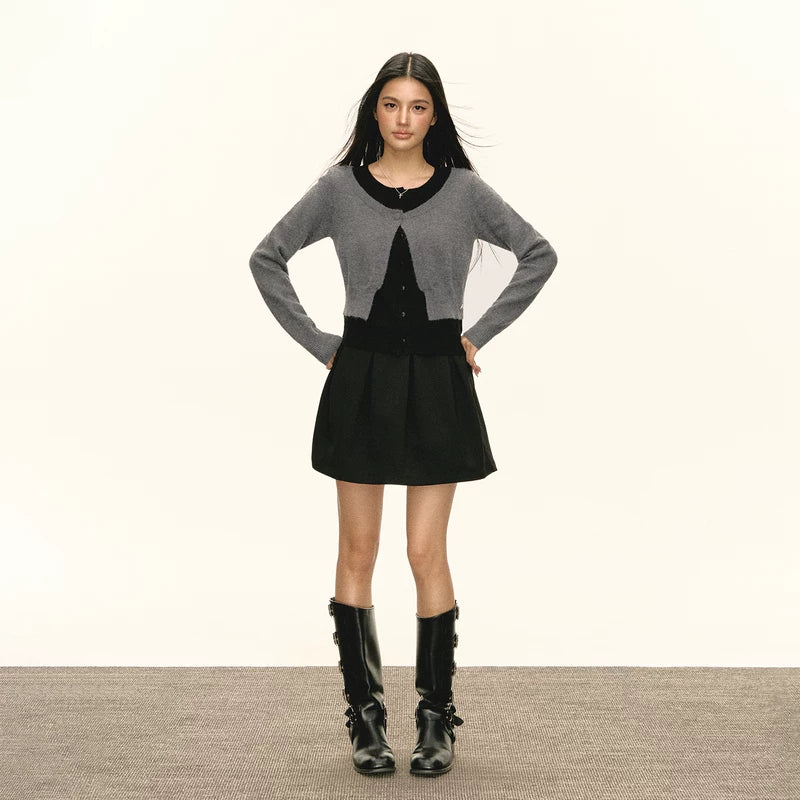 Retro Krótki Sweter Z Guzikami 