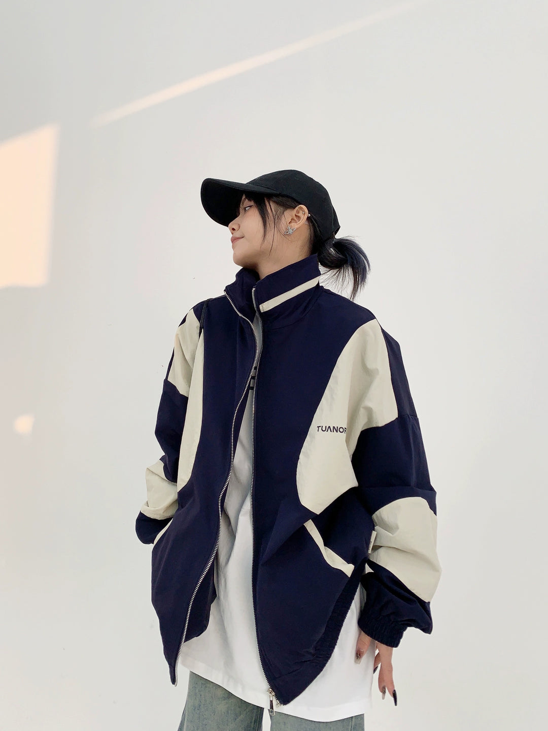 Casual Loose Contrast Zip Jacket