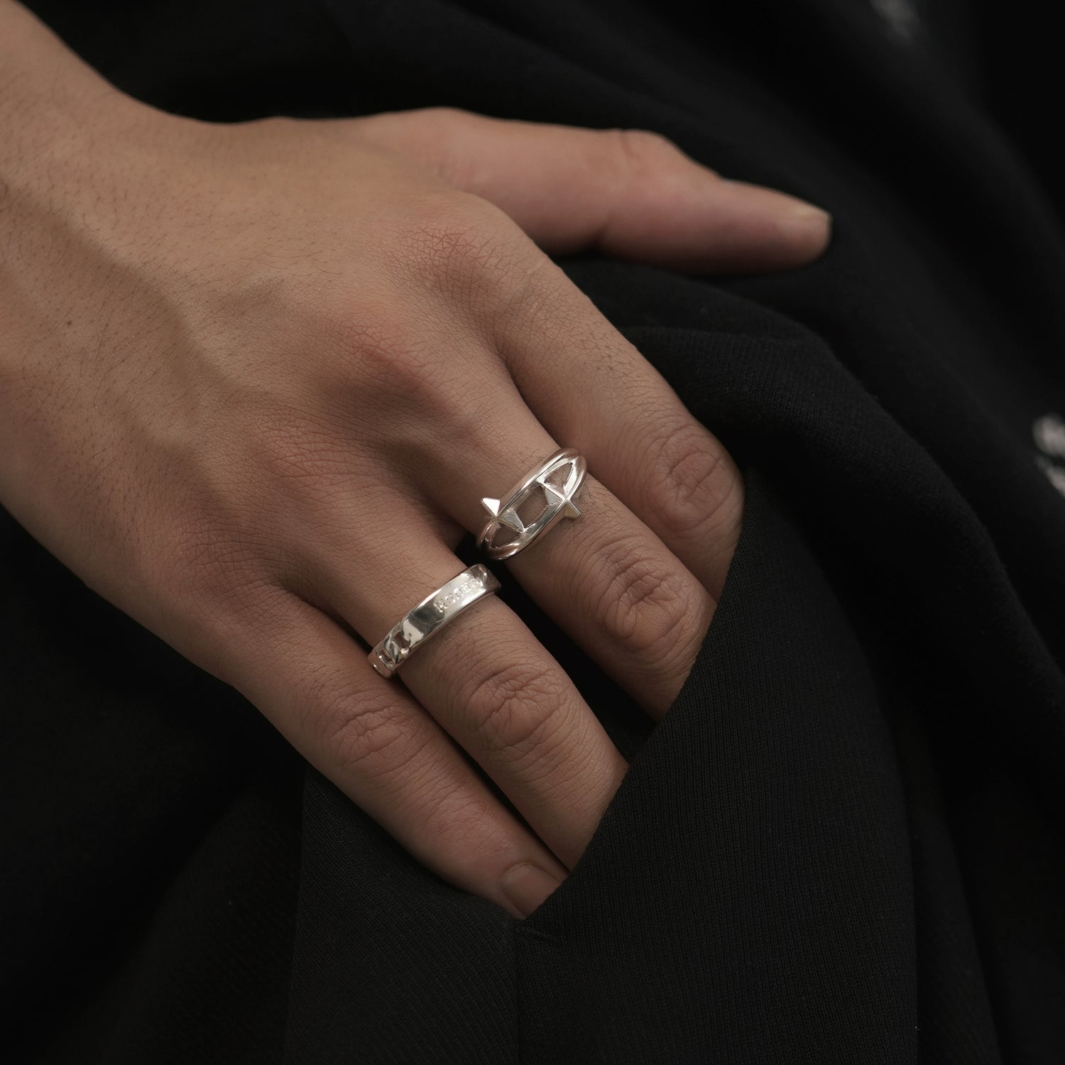 Double Star Silver Statement Ring