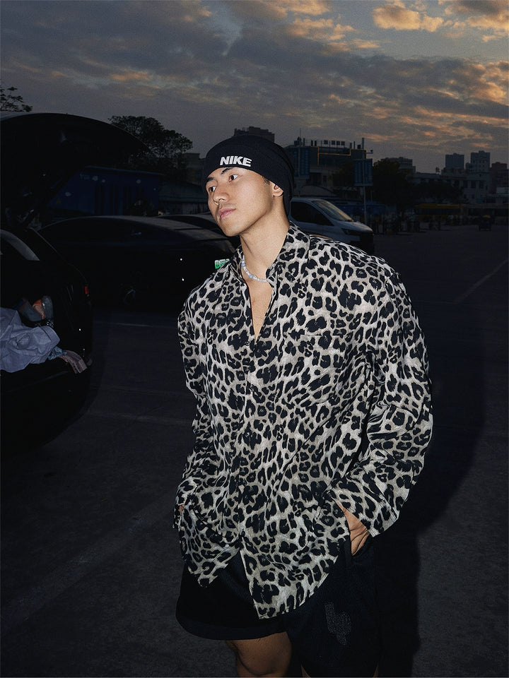 Leopard Print Relaxed Fit Button-Up Shirt