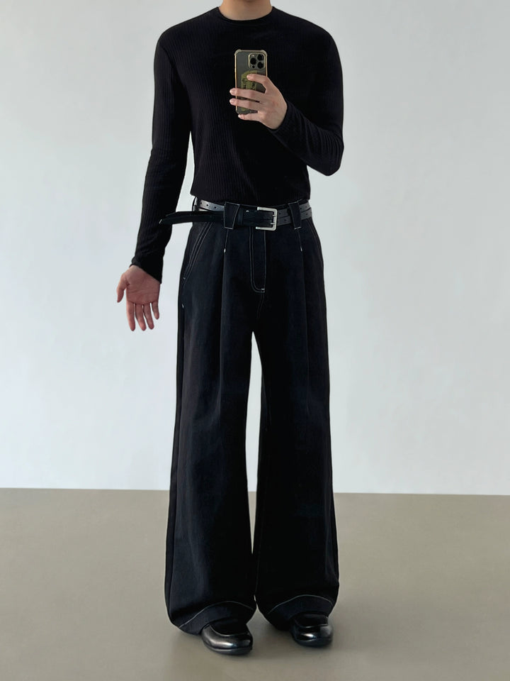 Pantalons amples en drapé A-Line avec couture exposée 