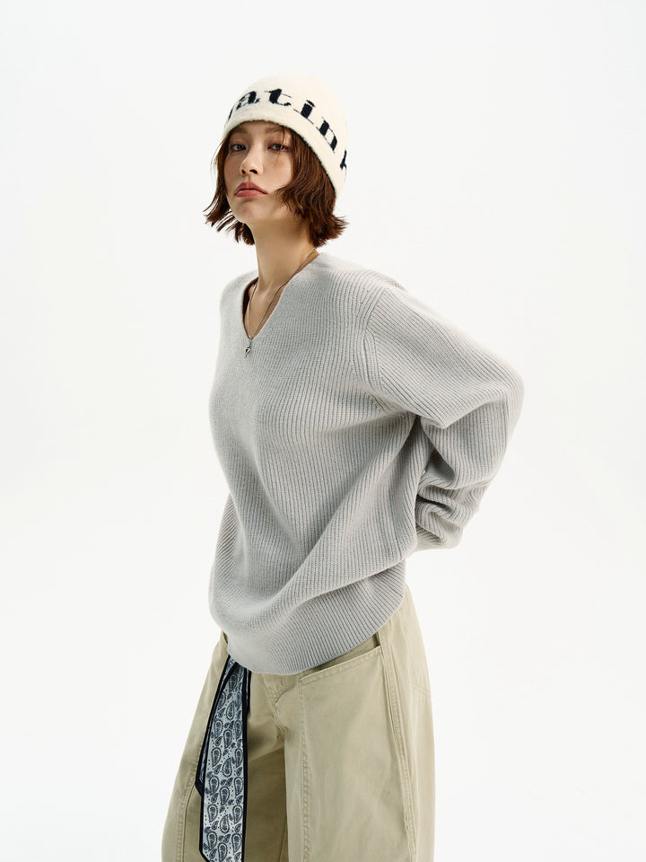 V-Ausschnitt Strickpullover Lockere Passform 