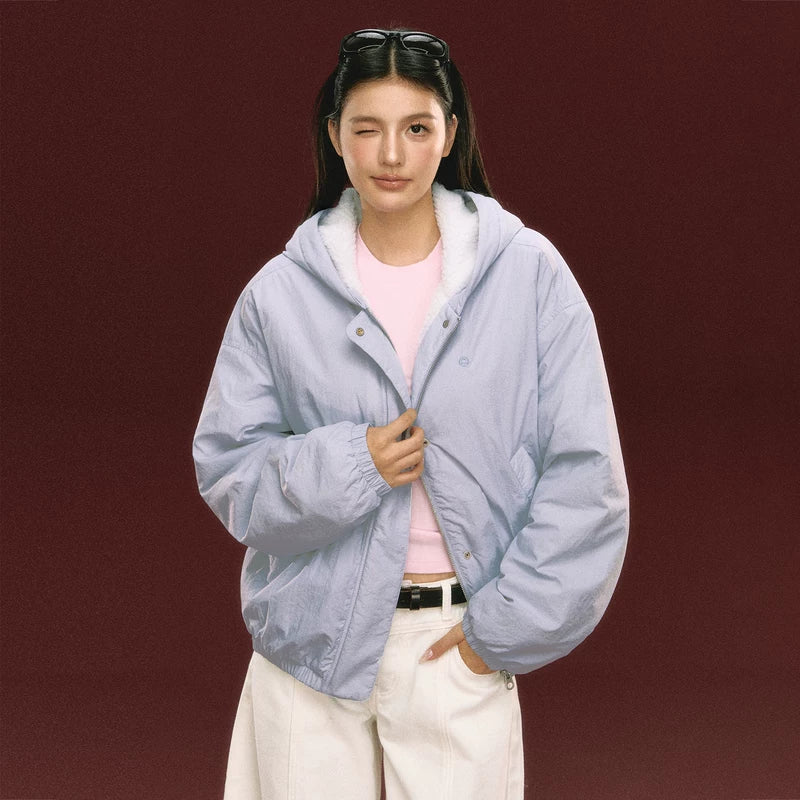 Fleece Lined Hooded Short Jacket