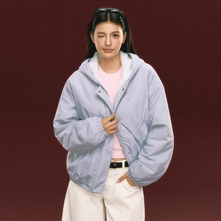 Fleece Lined Hooded Short Jacket