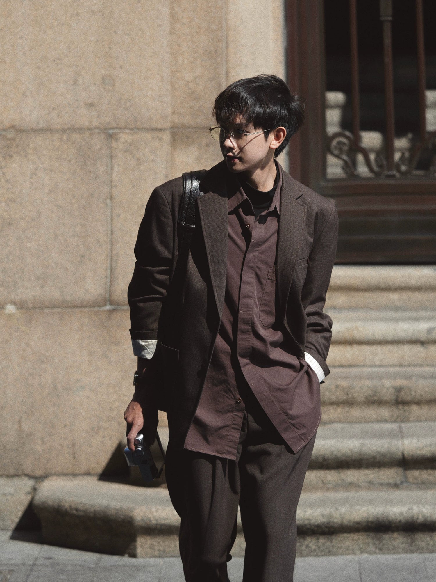 Brown Long Sleeve Button-Down Shirt