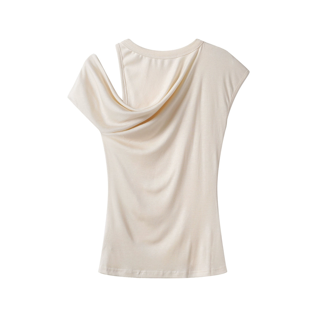 Asymmetrical Draped Off-Shoulder Slim T-Shirt