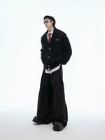 Pleated Knit V-Neck Cardigan