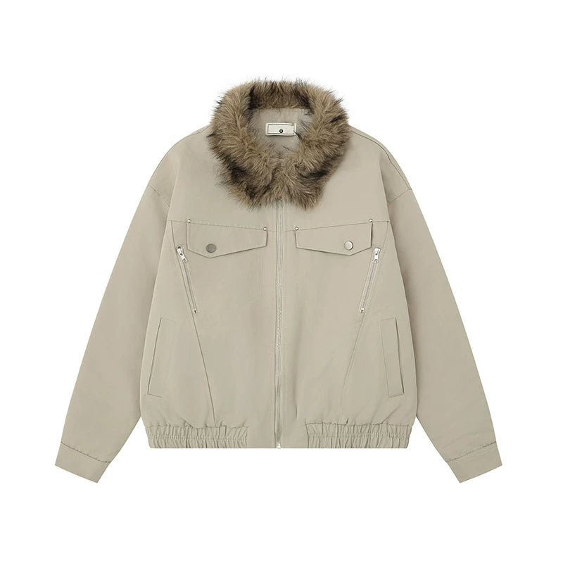 Kattunforet Harrington-jakke med pelskrage 