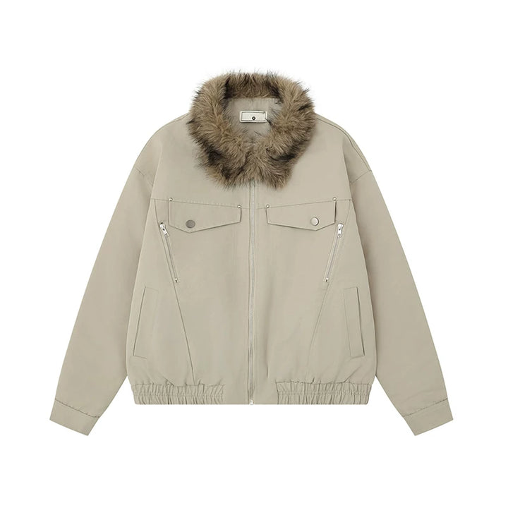 Kattunforet Harrington-jakke med pelskrage 