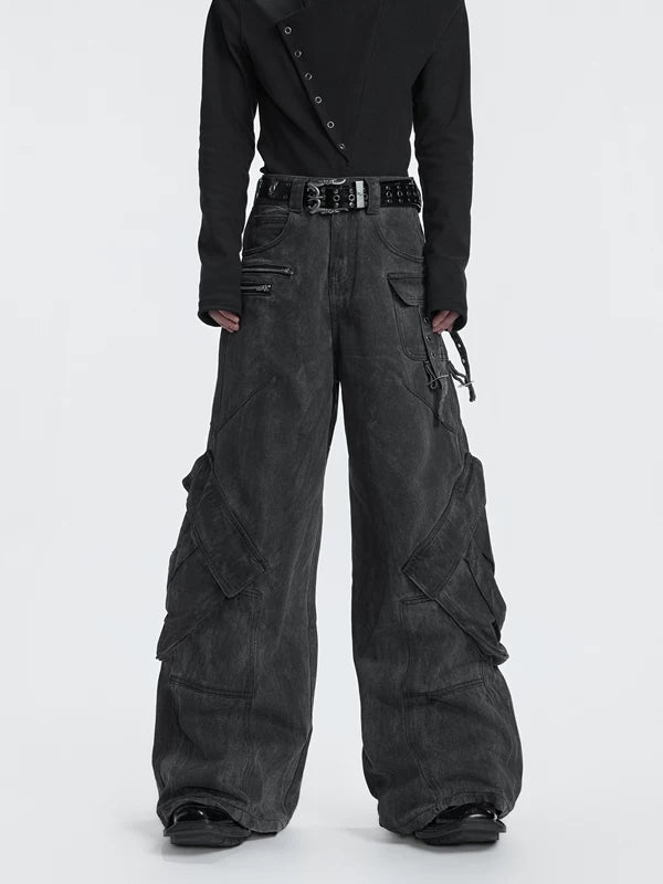 헤비웨이트 와이드 레그 카고 청바지 팬츠 