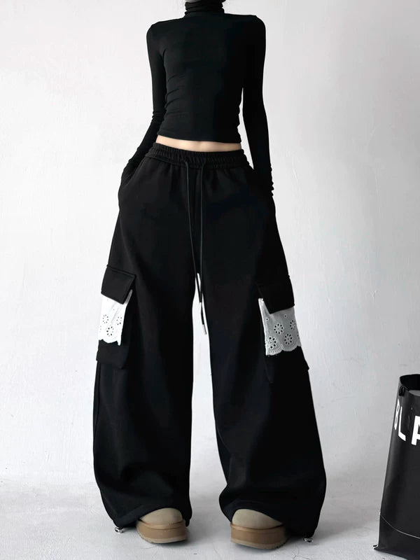 Pantaloni cargo in felpa con fodera in pile a gamba larga 