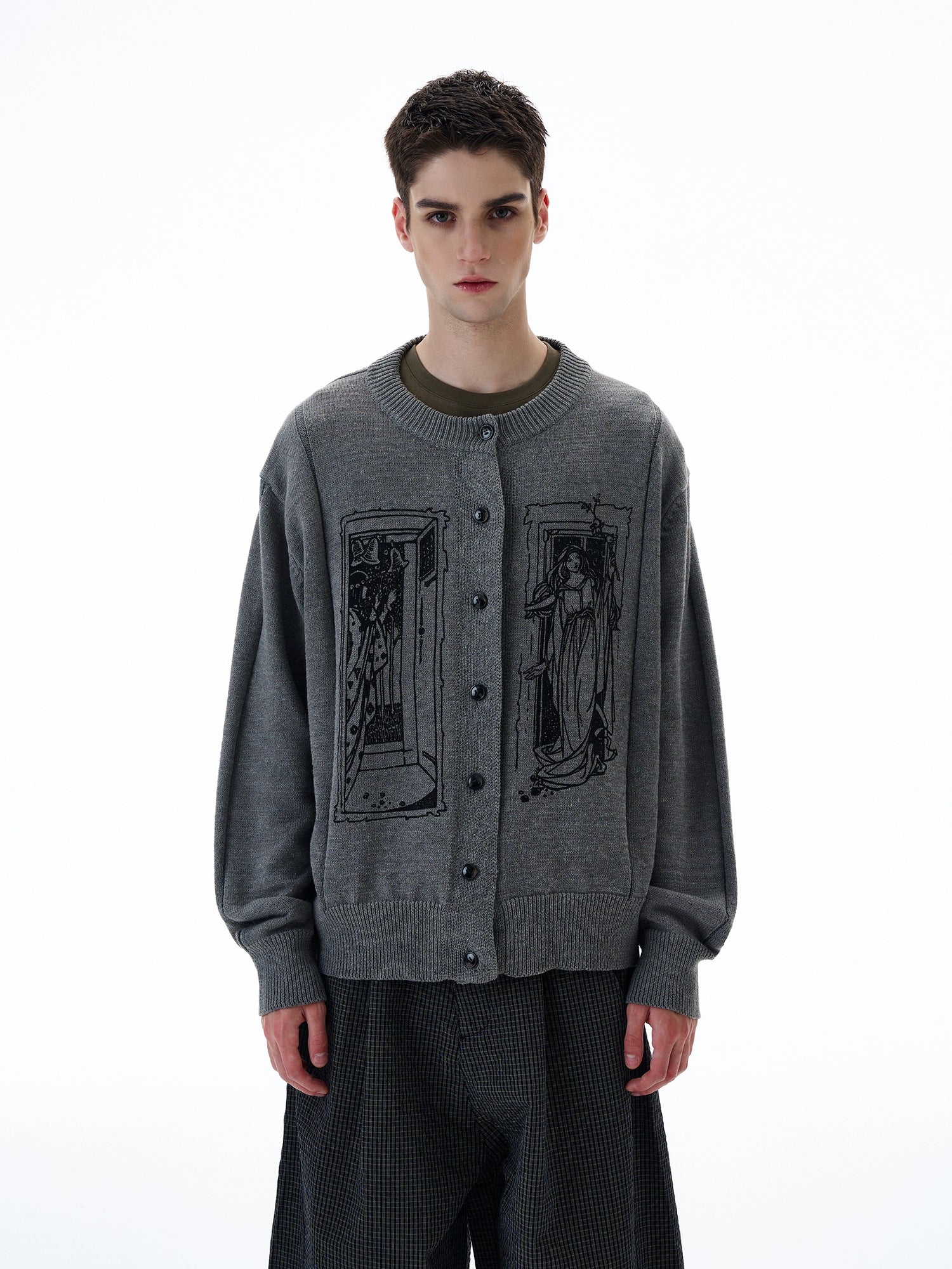 Printed Knit Button Cardigan