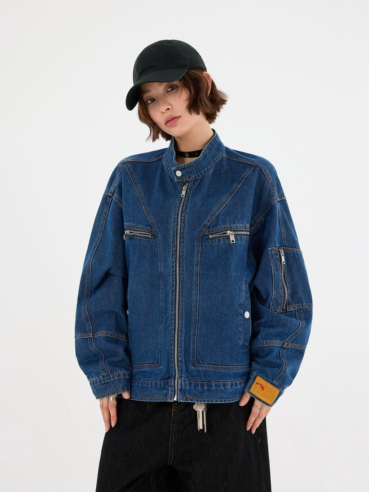 Deconstructed Denim Zipper Jacket