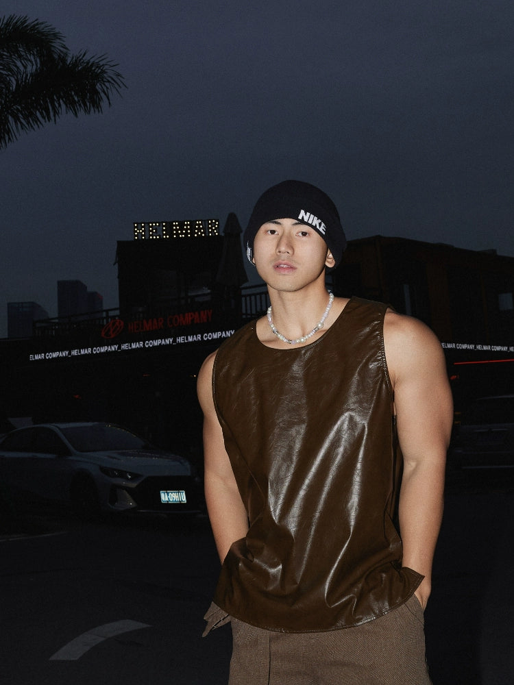 PU-Leder Ärmelloses Lockeres Passform-Weste 