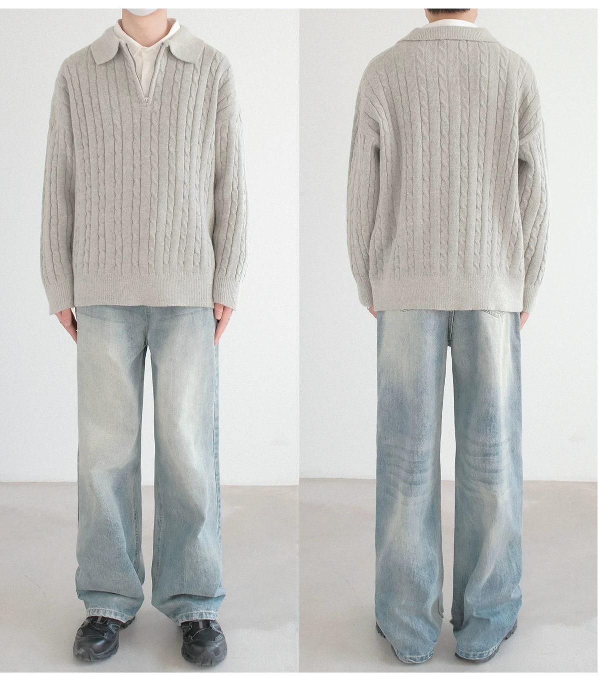 Lapel Striped Knit Pullover