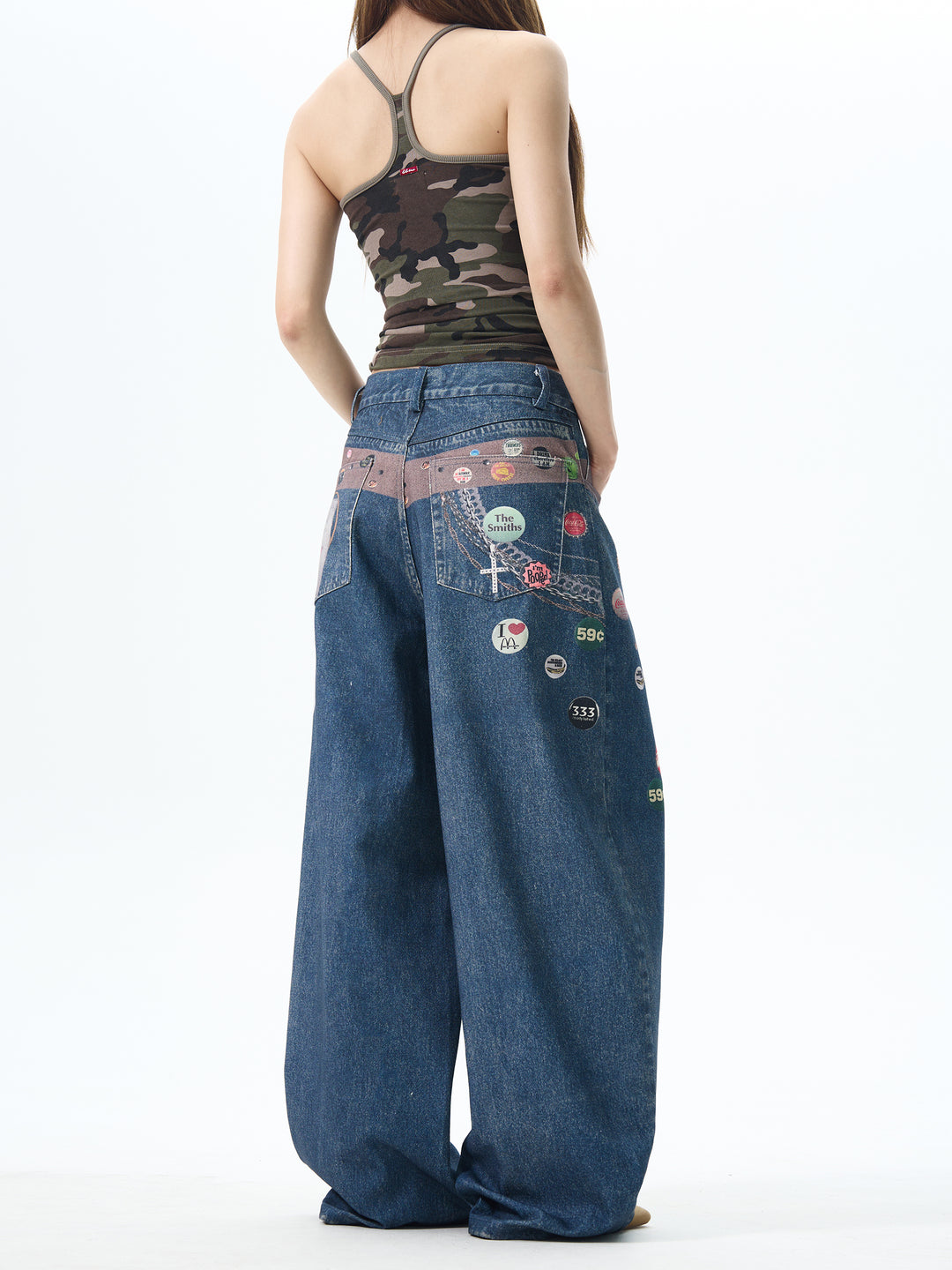Printed Wide-Leg Jeans