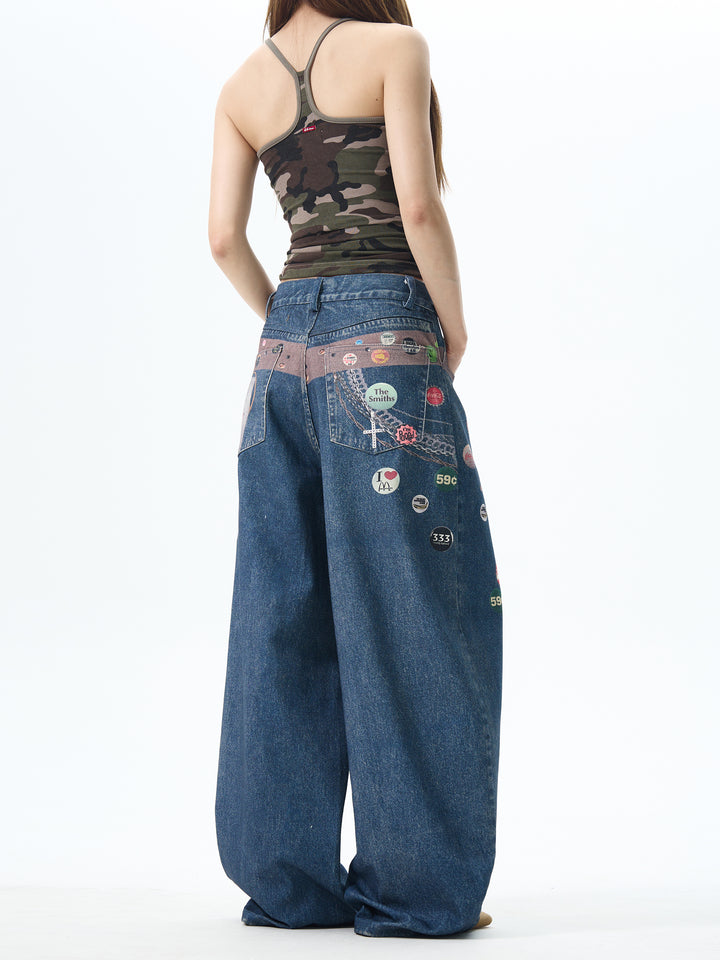 Printed Wide-Leg Jeans