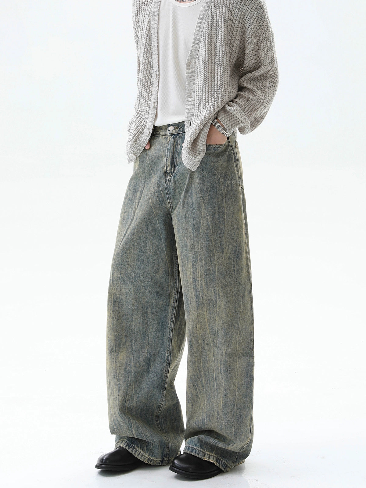 Distressed Vertical Stripe Loose Jeans