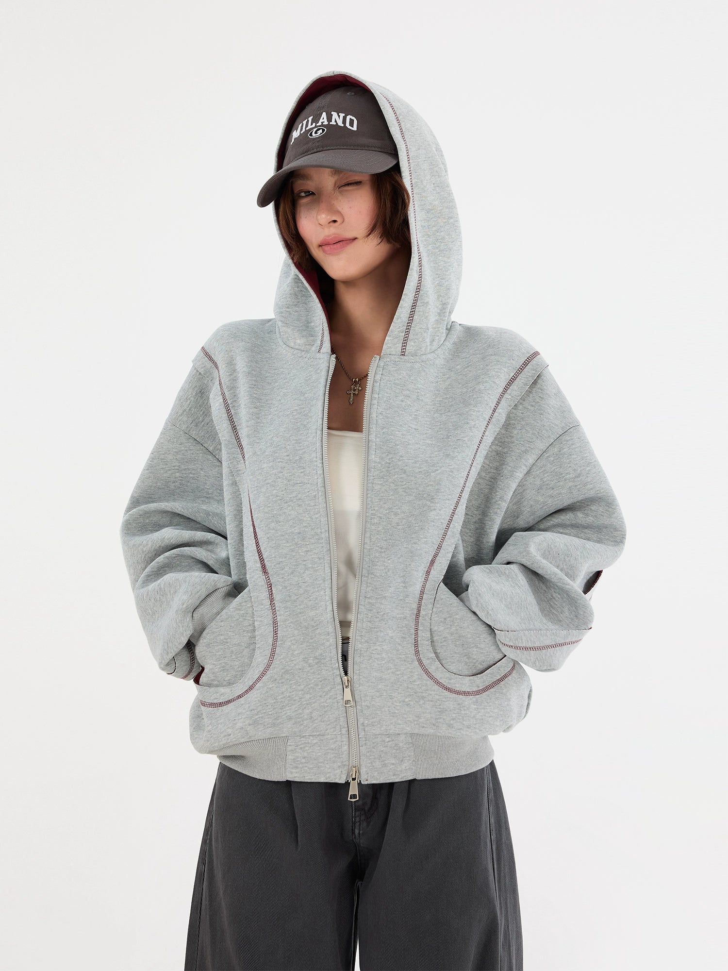 هودي بسحاب كبير الحجم مع جيوب 