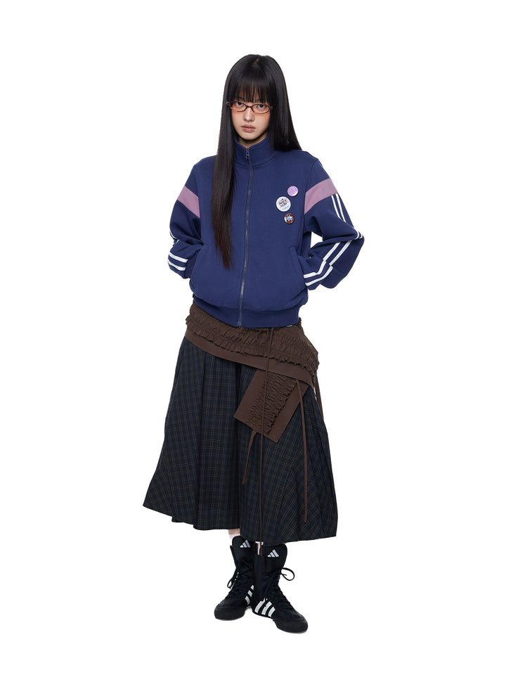 Striped Stand Collar Zipper Cardigan Jacket