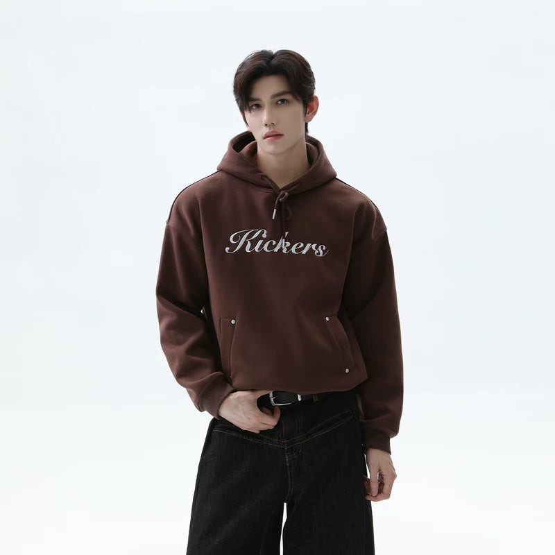 Embroidered Letter Drawstring Hooded Sweatshirt