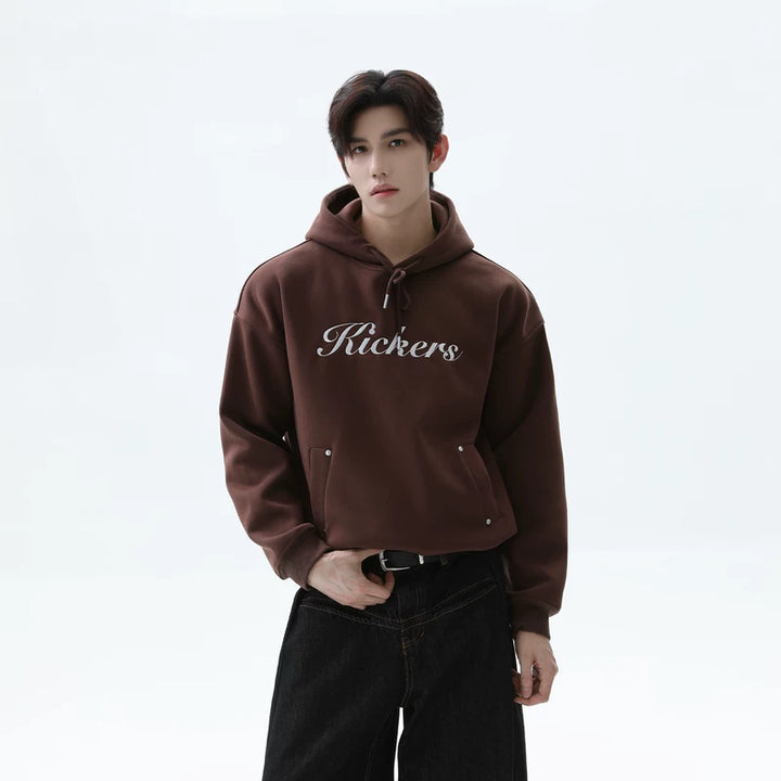 Embroidered Letter Drawstring Hooded Sweatshirt