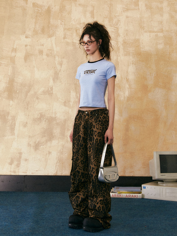Retro Leopardenmuster Freizeit-Hosen 