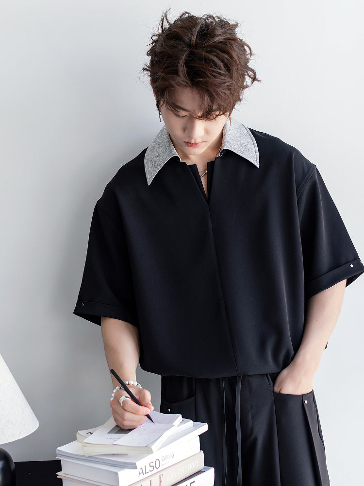 Stylish V-Neck Short-Sleeve Polo Shirt