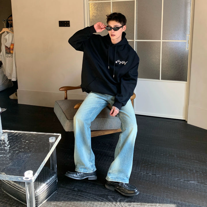 Washed Distressed Loose Wide-Leg Jeans