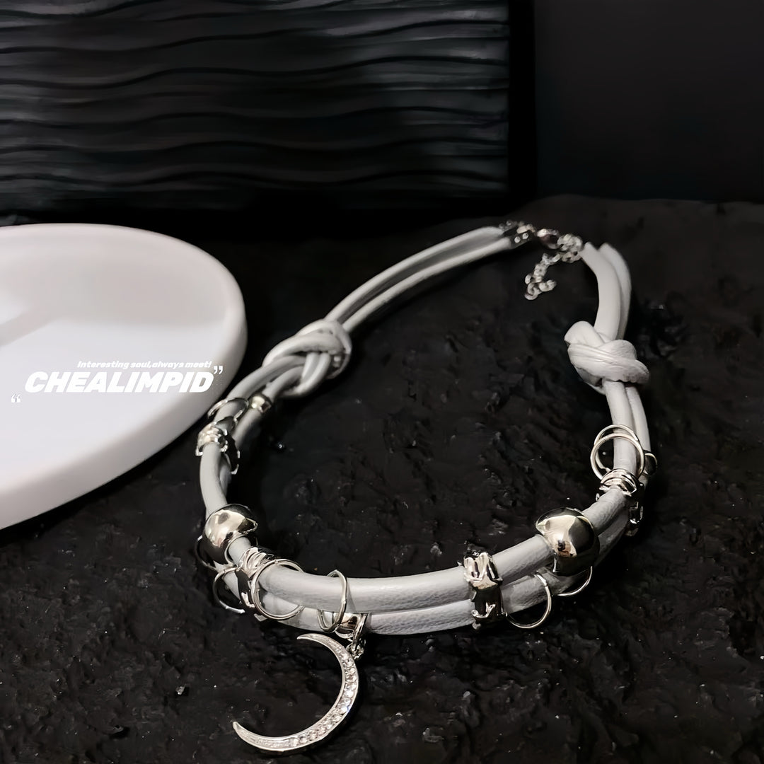 Leather Moon Pendant Choker