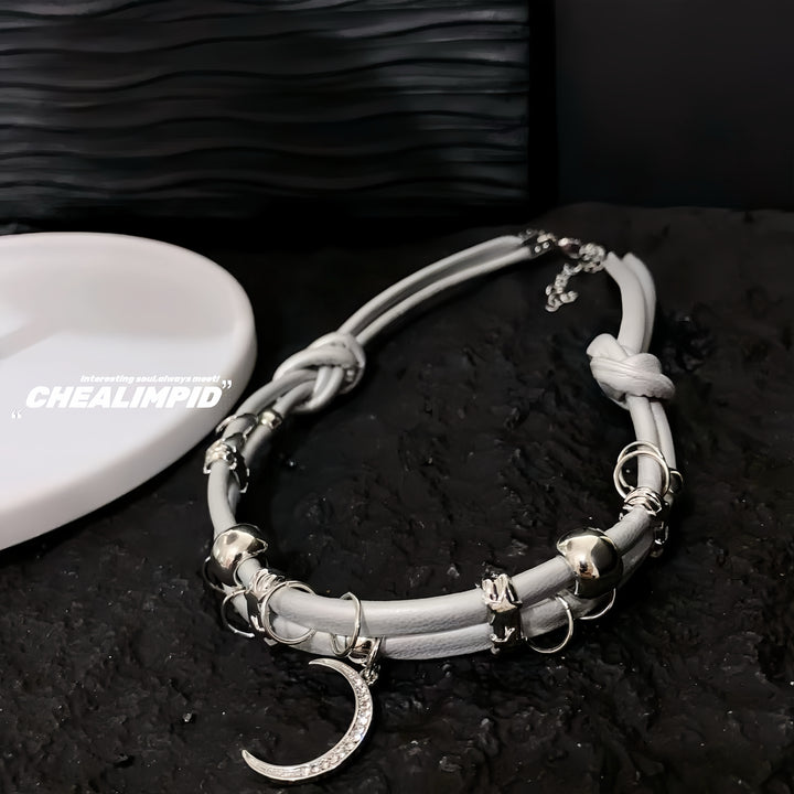 Leather Moon Pendant Choker