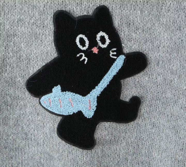Cartoon Cat Applique Knit Vest