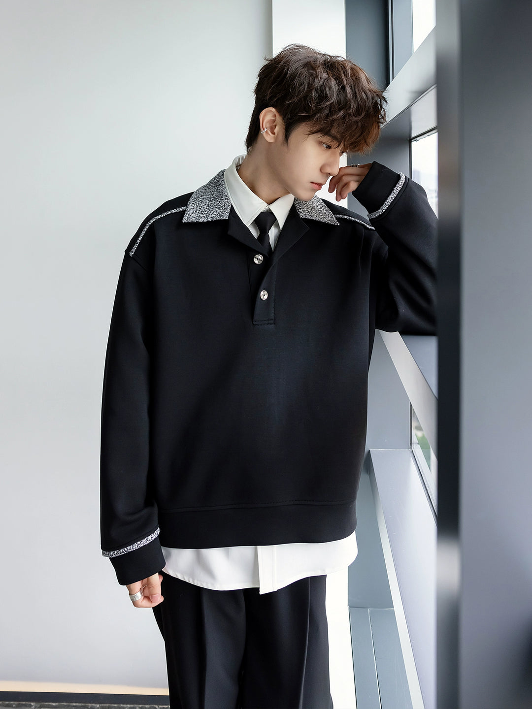 Lapel Polo Collar Sweatshirt