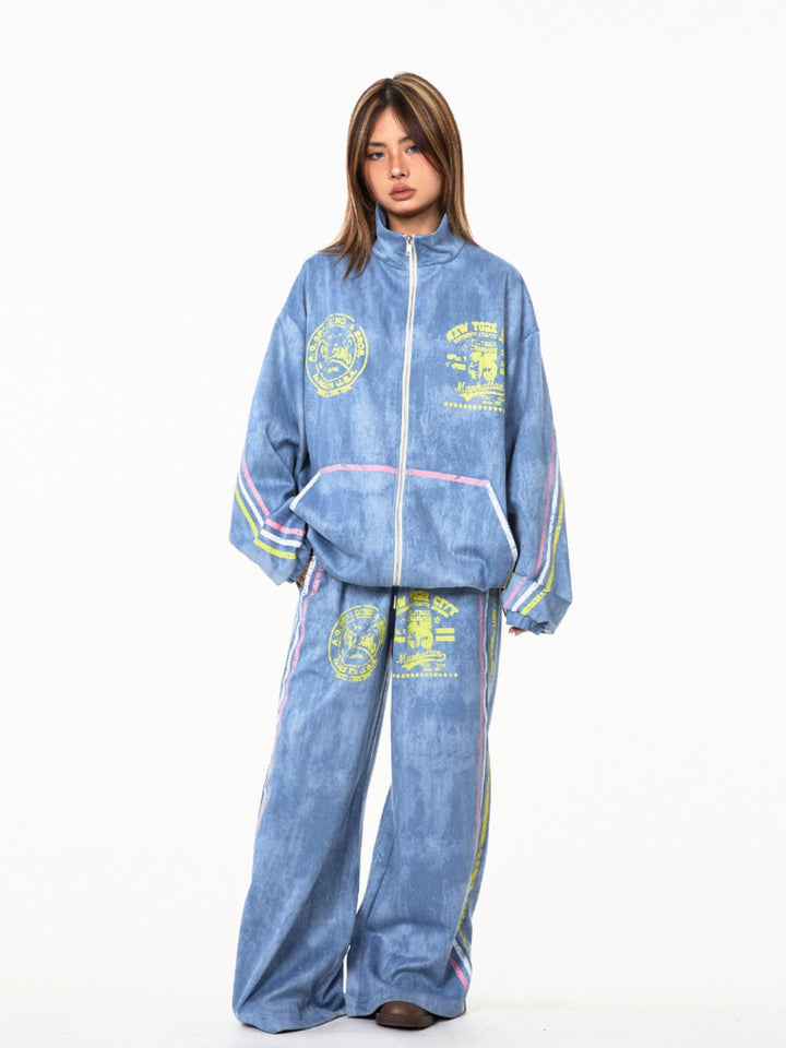 Retro Suede Hip-Hop Jacket Set