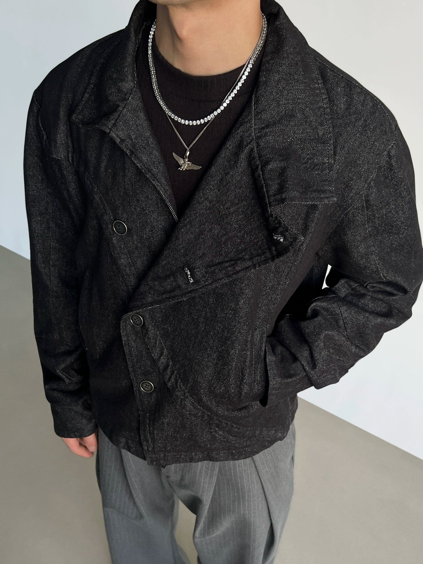 Dik Yaka Kısa Kot Ceket 