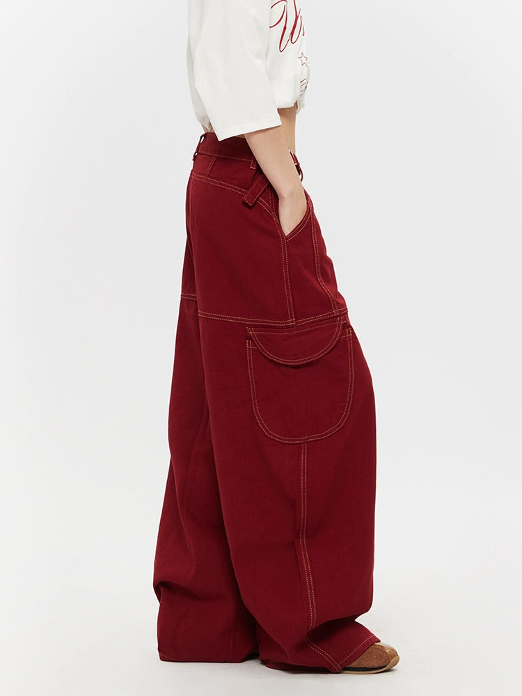 Multi-Pocket Wide Leg Casual Jeans