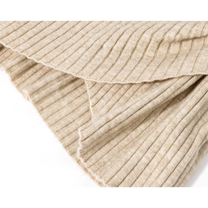 Ribbed V-Neck Wrap Knit Long Sleeve Top