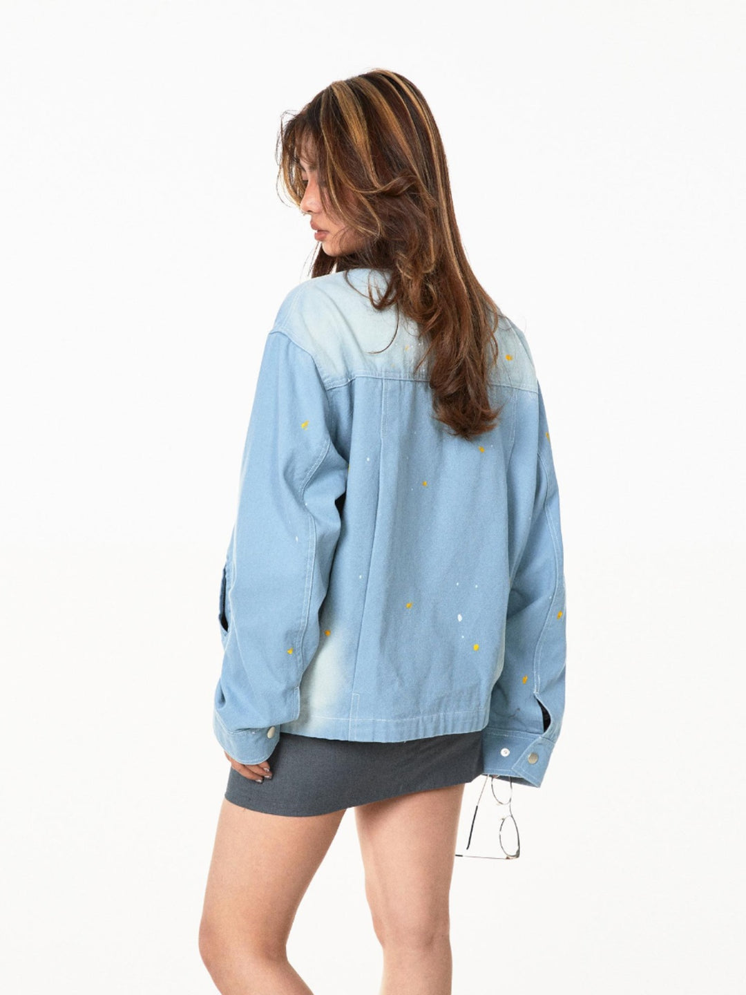 Washed Denim Contrast Collar Jacket